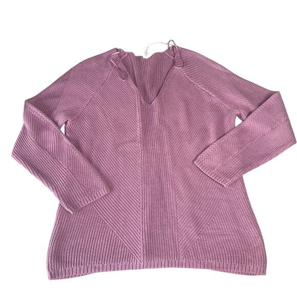 LULULEMON V Neck Cropped Extra Small XS Ribbed Knit Longsleeve Sweater Purple - Picture 1 of 3